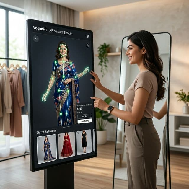 Futuristic AI virtual try-on software interface